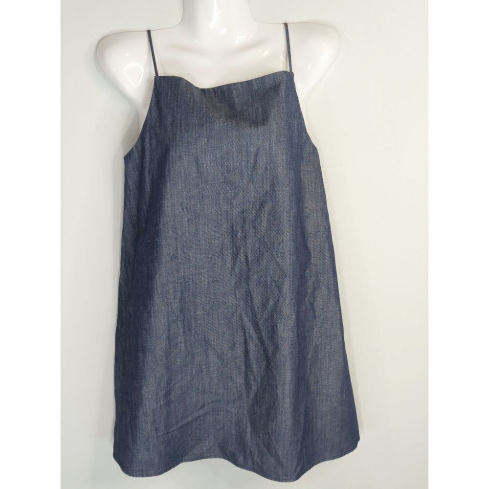 Zara Blue Denim Strappy‎ Mini Dress Womens S Swingy Summer Cotton Chic Vacay